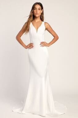 NWT Lulus Long-Lasting Love Ivory Lace V-Neck Mermaid Dress Wedding Bride Size M